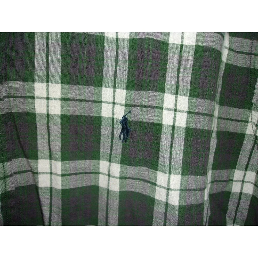 Ralph Lauren Sport Green White Plaid Button Front Short Sleeve Mens Top L - Picture 3 of 5